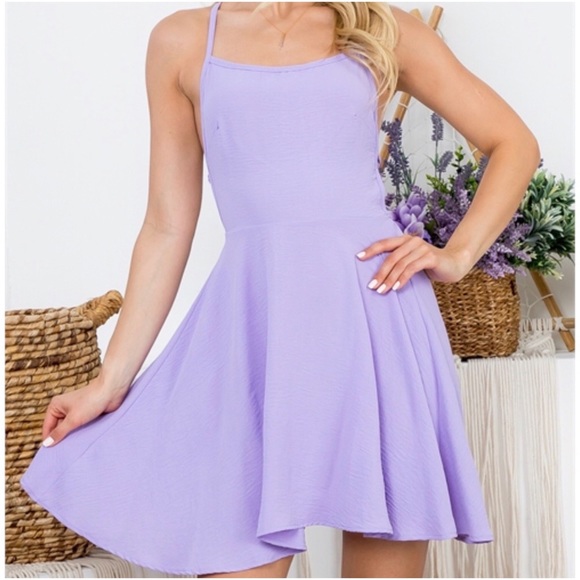 1 LEFT! USA MADE Lavender Open Criss Cross Back Fit N Flare Spring Summer Dress - Picture 2 of 4
